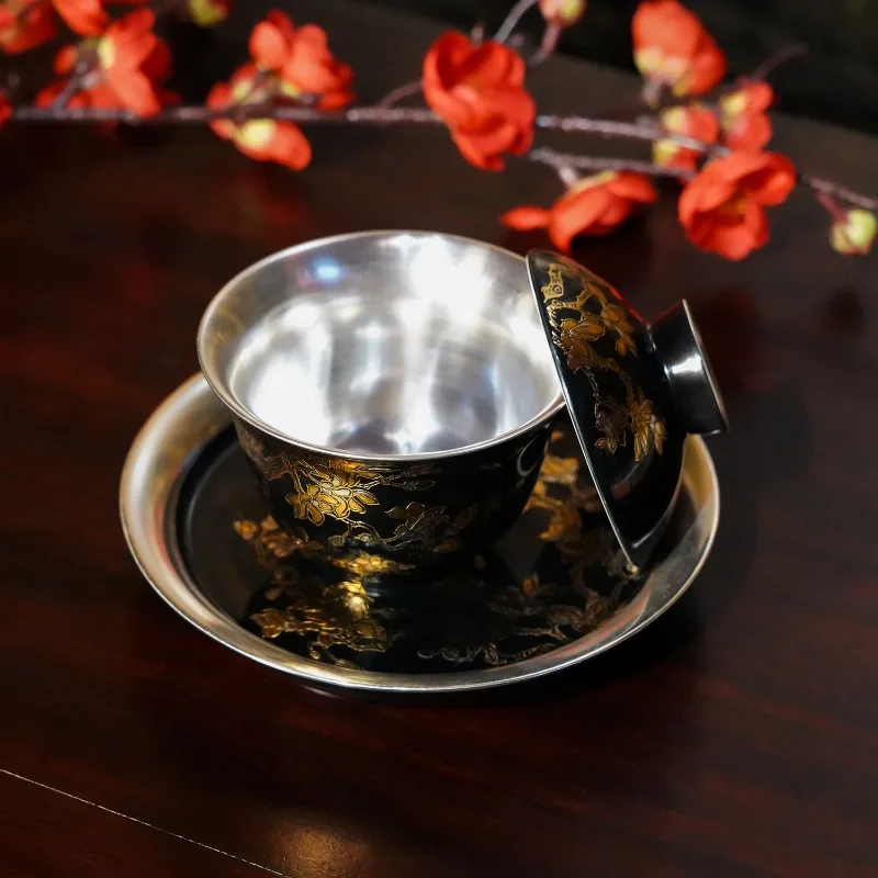 Light luxury silver, cover bowl office cup, tea set, tea table, tabletop ornament
