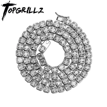 TOPGRILLZ New 4MM & 5MM Width Tennis Chain Square Cubic Zirconia Iced Out Necklace Hip Hop Jewelry For Gift