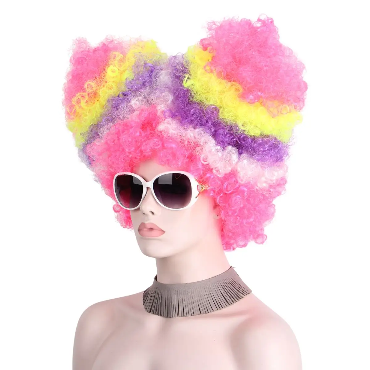 Afro Clown Wig Rainbow Coloful Big Top Fans Cat Ears Party Wigs for Women Men Kids Colorful Football Fans Synthetic Wig Hair