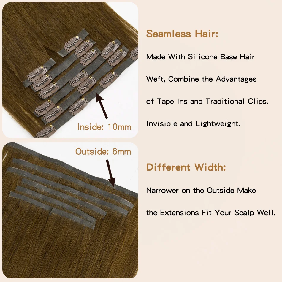 Seamless Pu Clip In Hair Extensions Human Hair 7Pcs Invisible Clip Ins Human Hair Extensions Brown Color 110g Straight Remy Hair image 3