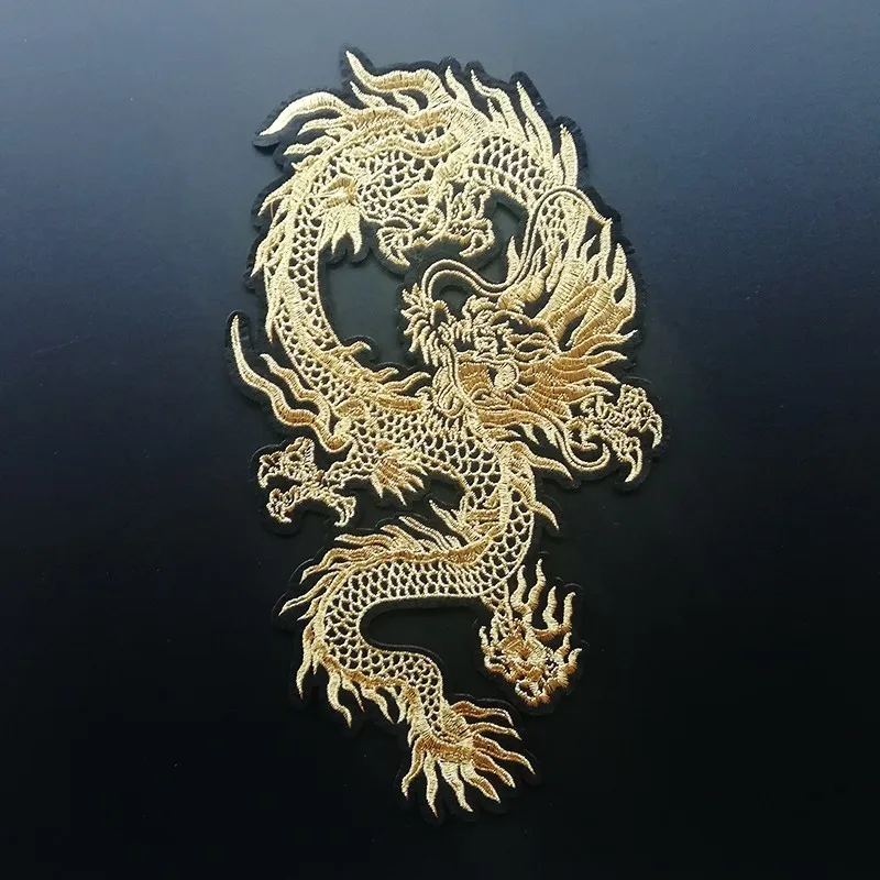 Exquisite Animal Golden Chinese Dragon Embroidery Patches Iron On Clothes Applique for DIY Clothing Accessory Patch