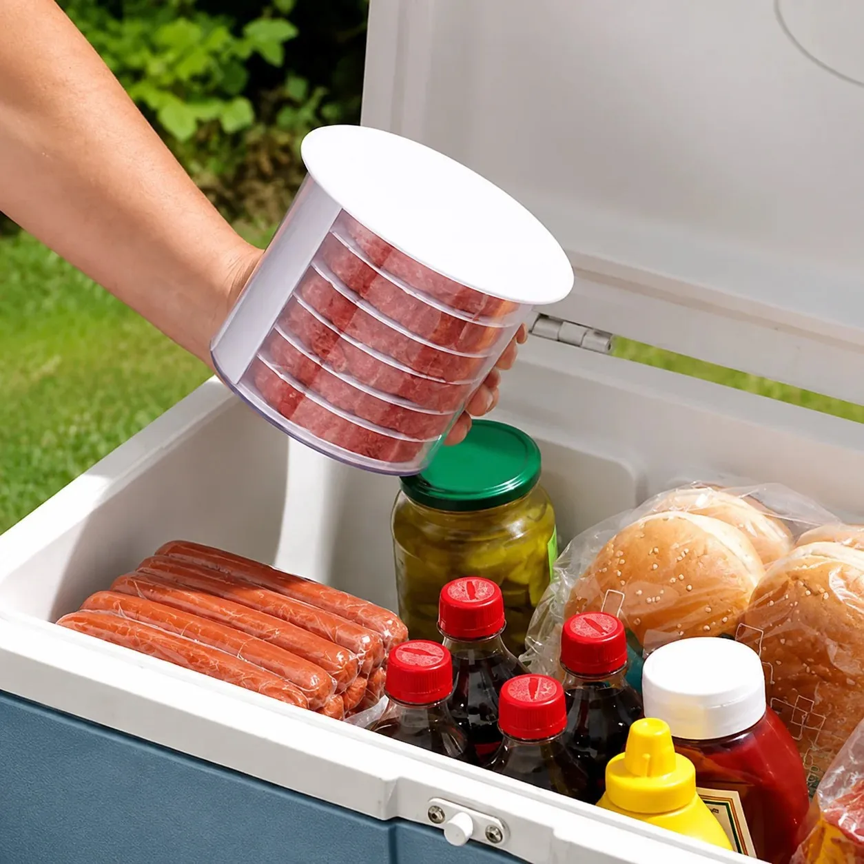 Multi-Layer Burger Patty Maker with Storage Container, Non-Stick Beef Press Mold, Freezable Hamburger Patty Box for BBQ Camping