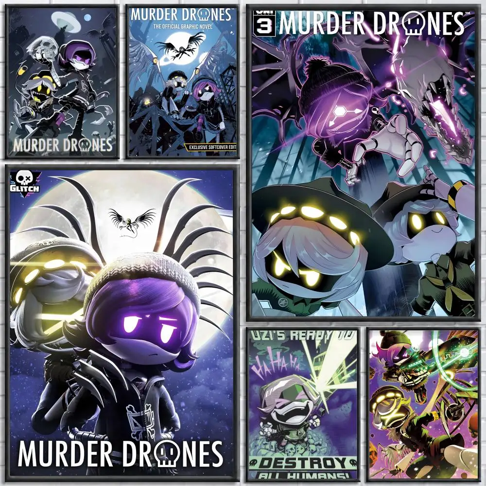 Web Animation Murder Drones Poster Poster Wall Sticker Waterproof Self Adhesive HD Art  Bedroom Bar Decor