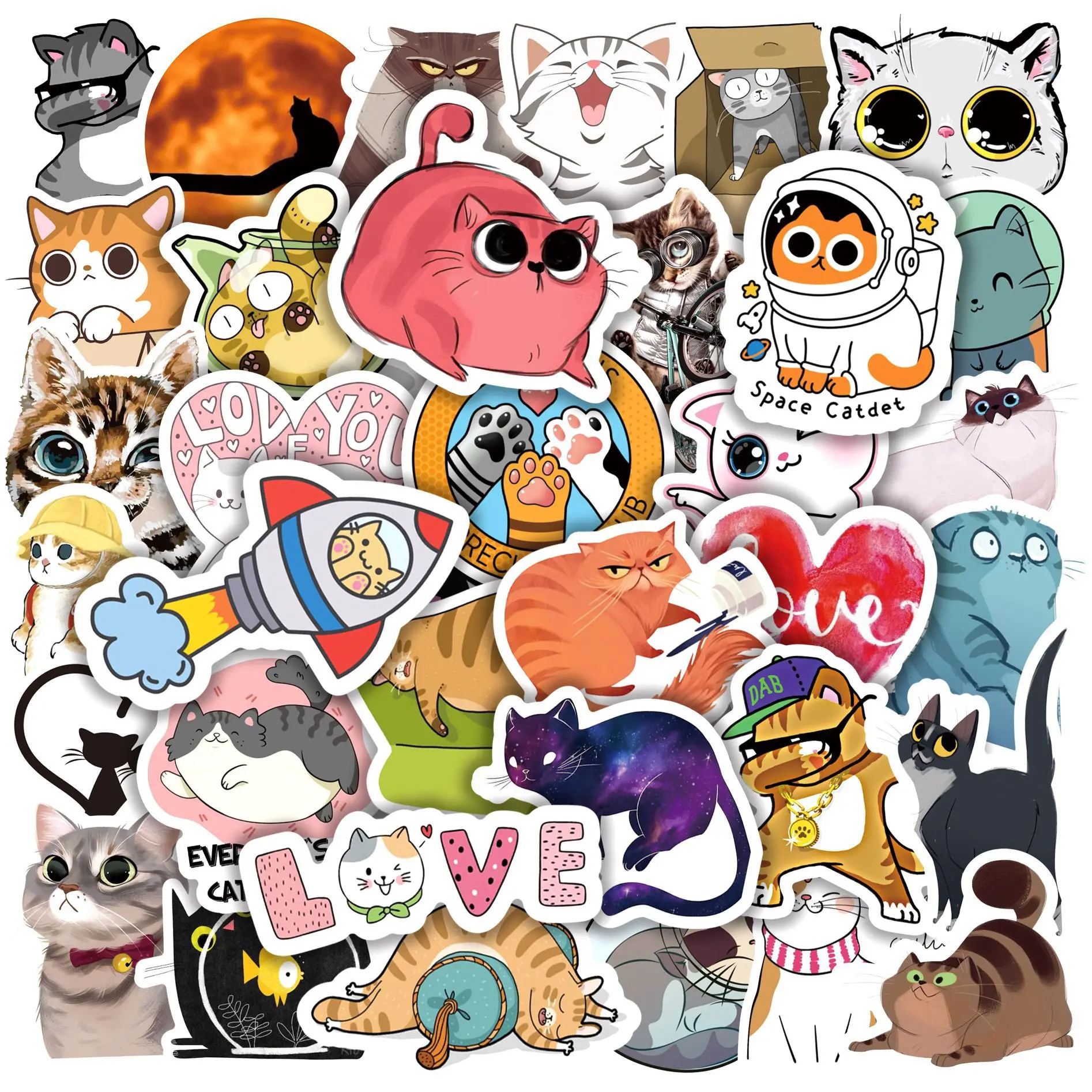 50 Stück Cartoon-Aufkleber mit niedlichen Katzen für Laptop, Notebook, Skateboard, Gitarre, Helm, DIY, ästhetische Aufkleber, kreatives Spielzeug, Geschenke