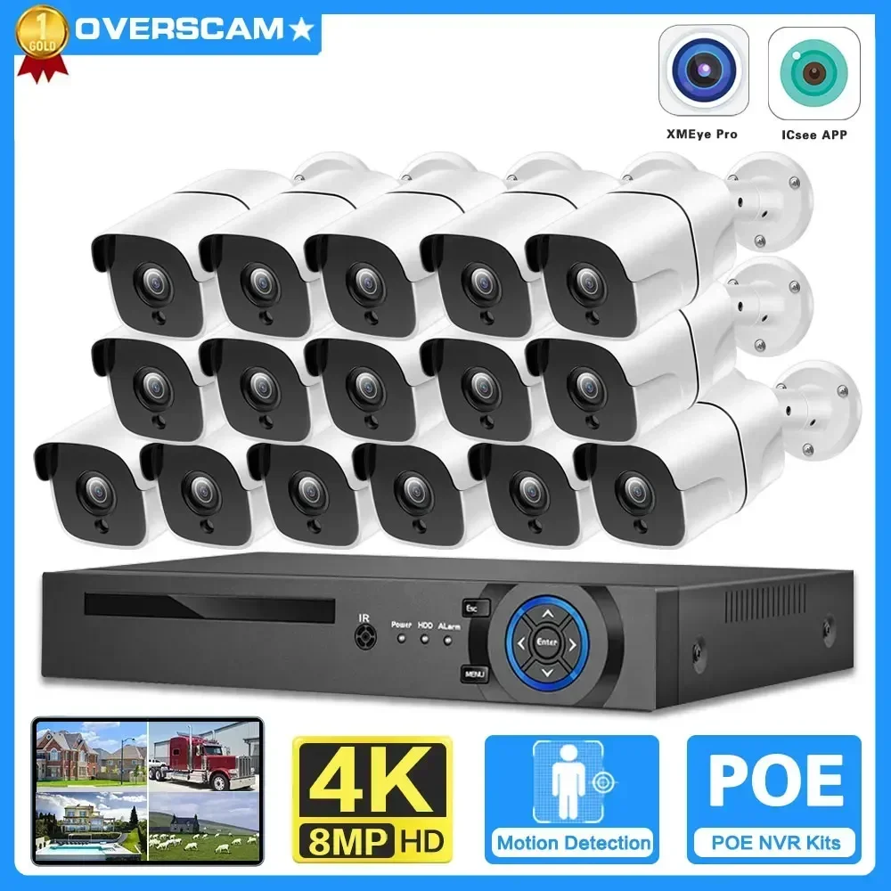 

16CH 4K POE NVR Security Camera System Set Outdoor Waterproof IP Camera Video Surveillance System Kit 8MP XMEYE CCTV NVR Kit P2P