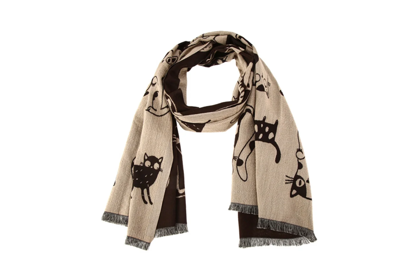 Autumn Winter Women Cat Pattern Scarf Cute Cartoon Kitten Printed Tassel Shawl Soft Imitation Cashmere Warm Neck Muffler Female Fashion Large Wrap Scarves
