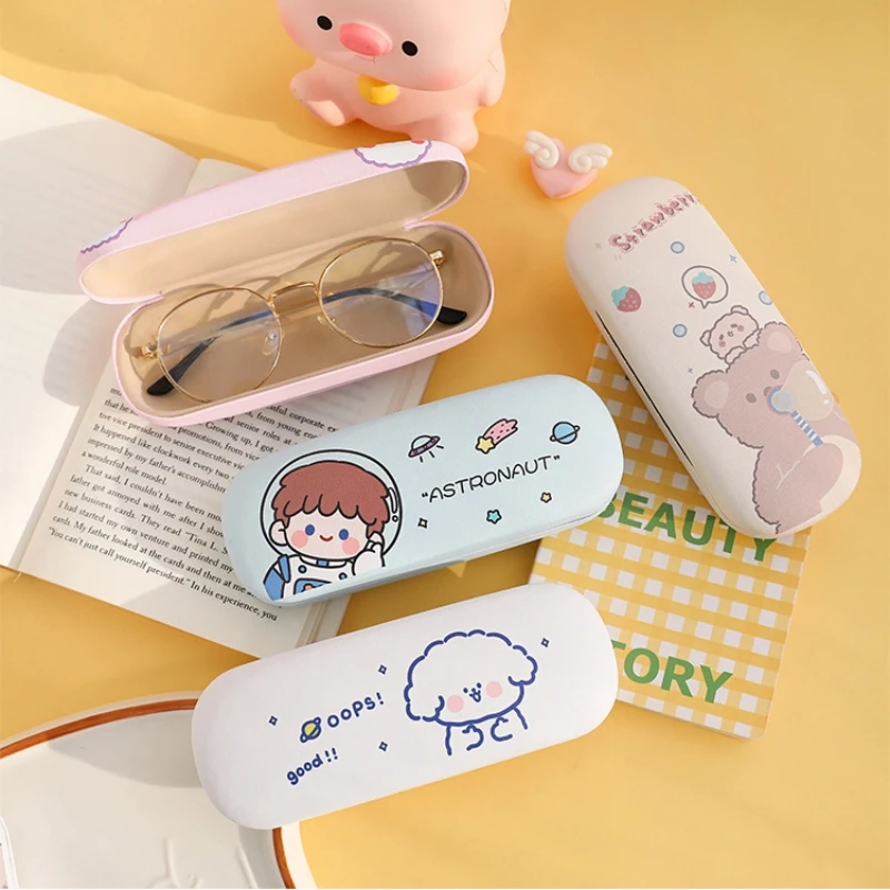 ins Cute Cartoon Pattern Folding Glasses Case Men Women PC Leather Sunglasses Case Fashion Portable Eyewear Protector Cover