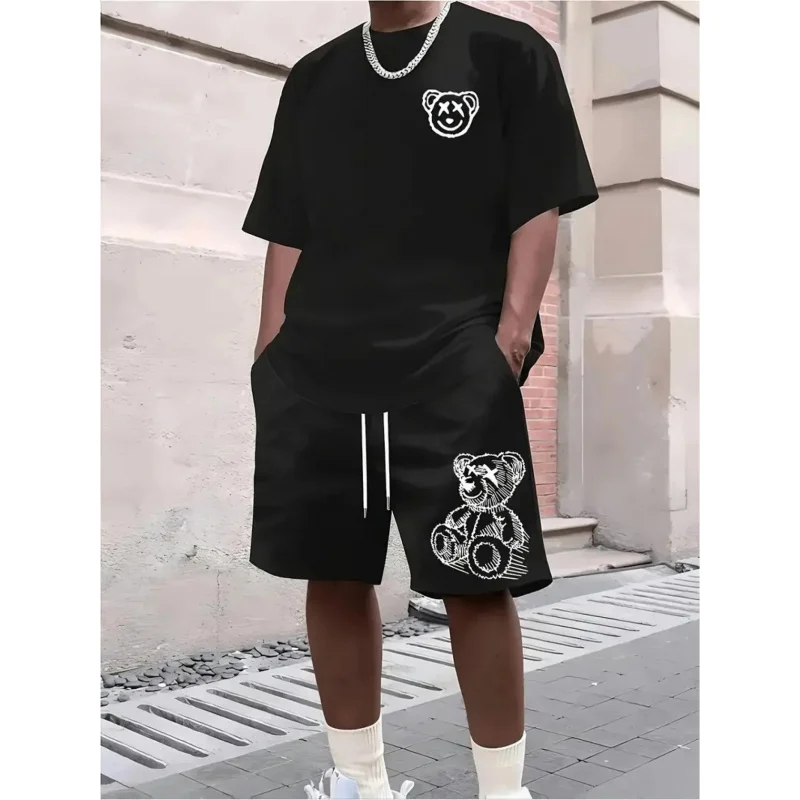 

2Men'S Fashion Clothing Set，Summer Casual Round-Neck Short-Sleeve Shirt T T-Shirt And Drawstring Shorts Set，