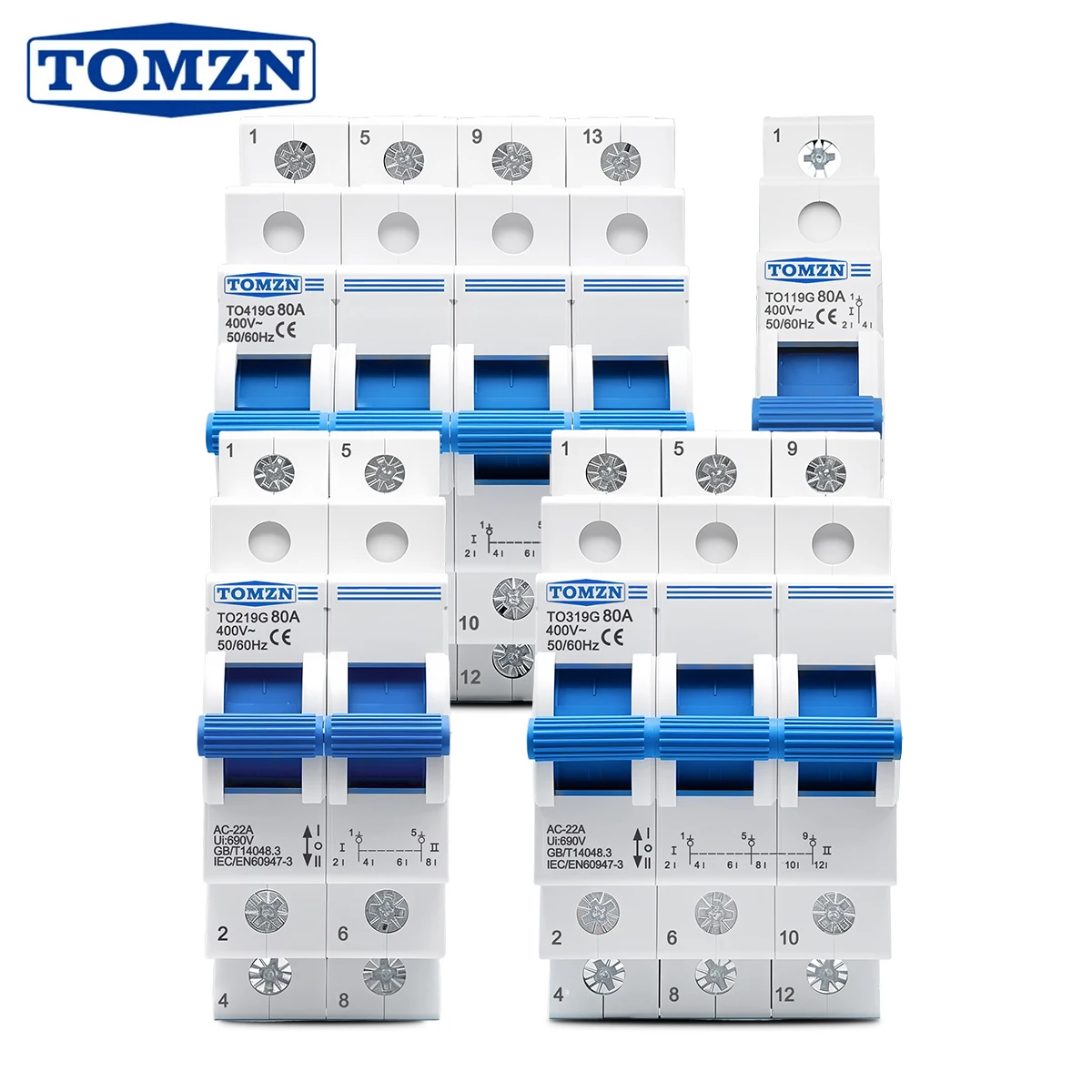 Chave de Transferência Manual TOMZN TO419G 1234P 400V~ 80A MTS com Desconexão e Intertravamento para Dupla Alimentação