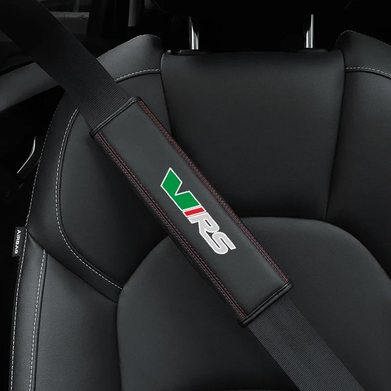 

For Skoda Virs RS RS IV 1pc Cowhide Car Interior Seat Belt Protector Cover For Car Auto Accessories