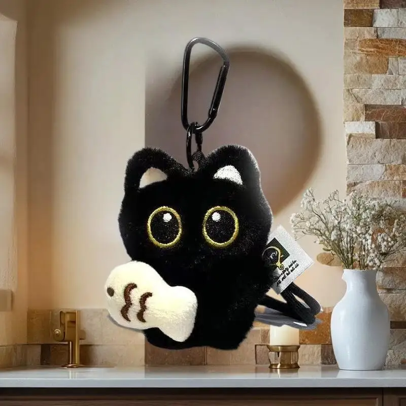 Lovely Plush Black Cat Doll Keychain, Small Stuffed Kitten Pendant for Bag Backpack, Birthday Gift for Boy Girl