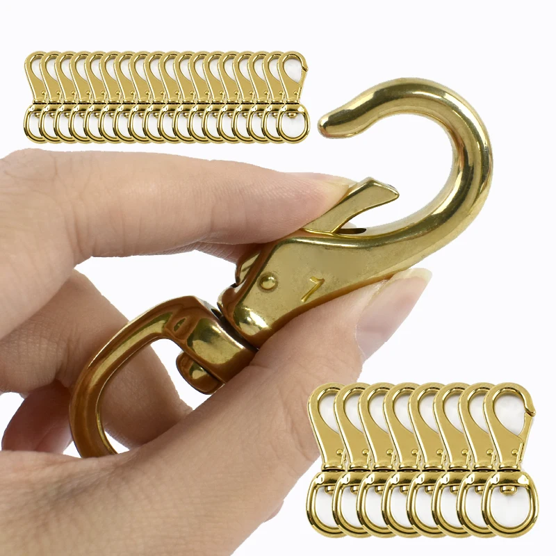 Kait Logam Kuningan Padat untuk Tali, Pengait Putar Ujung Tunggal untuk Tali Anjing, Gantungan Kunci, Klip Tali Tiang Bendera, Carabiner