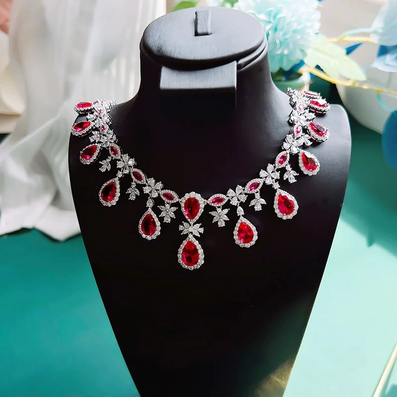 JitDoo 2023 Luxury Vintage Necklace for Women Cubic Zircon Crystal Bridal Wedding Engagement Party Jewelry Girl's Halloween Gift