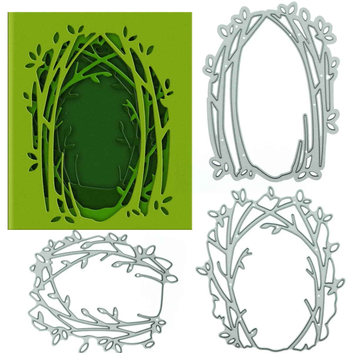 Metal Cutting Dies Scrapbooking Layered Frame Forest Tree Pattern Card Cover DIY 3D Postcard Clipart Paper Art Work Decorating