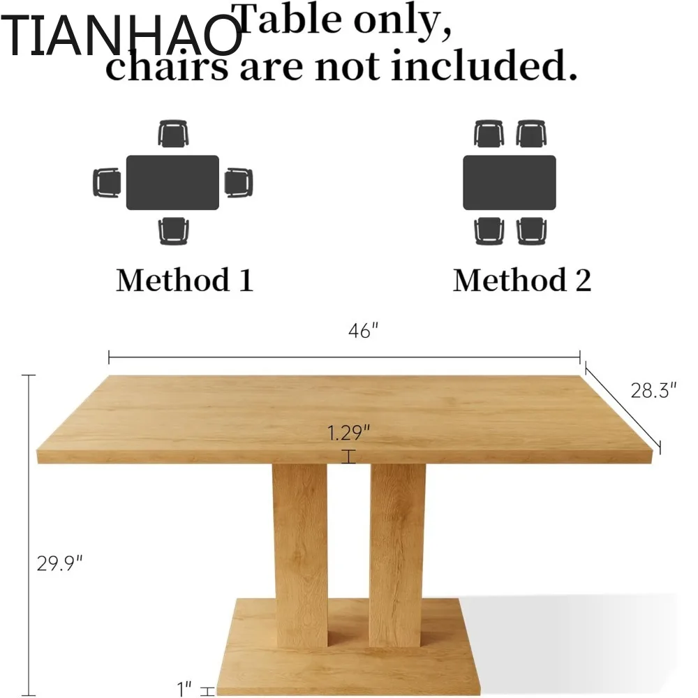 Modern 46 Dining Table, Rectangular Kitchen Table with Oak Finish, Compact Dining Room Table for 4, Sturdy Construction for Home