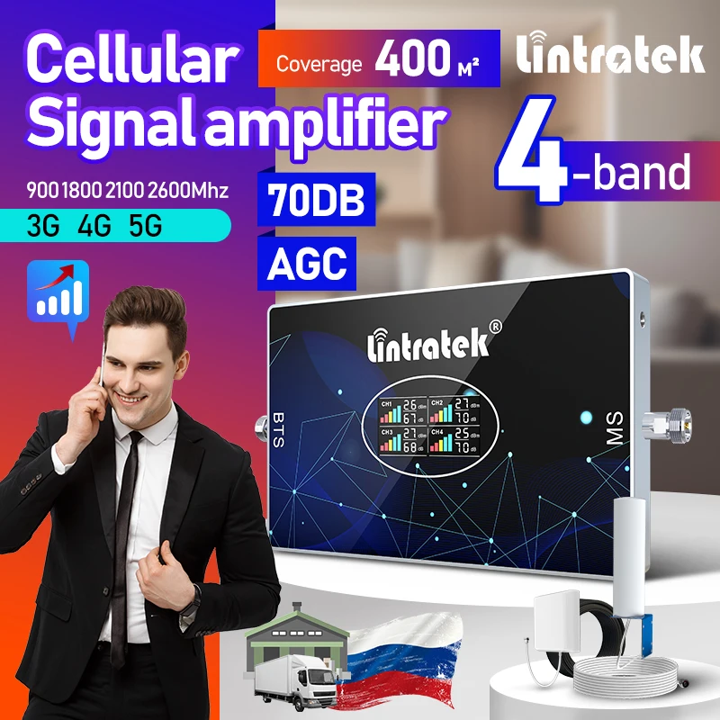 Lintratek Cellular amplifier 3g 4g signal amplifier cellular and internet amplifier 4-band Cellphone signal booster B8 B3 B1 B7﻿