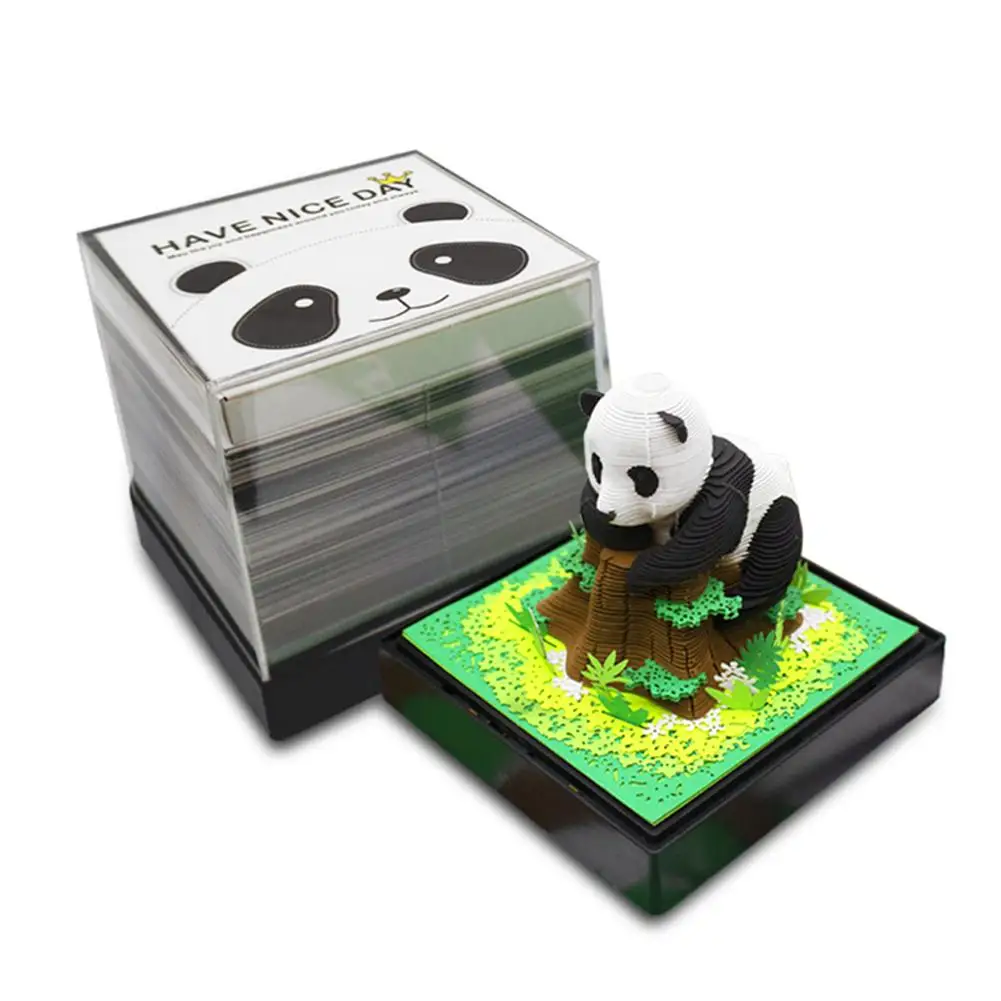 KITPIPI blok 3D papier sztuka kalendarz 2024 z lekkimi Panda 3D notatnik notatnik klocki 3D notatnik Kawaii kartki samoprzylepne prezent urodzinowy