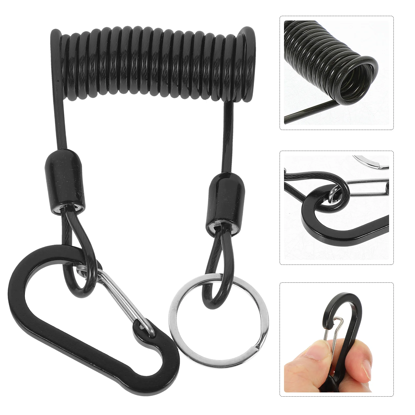 Lanyard Stainless Steel Retractable Rope Buckle Anti-lost Fishing Accessories Heavy Duty Coiled Extension Safety for