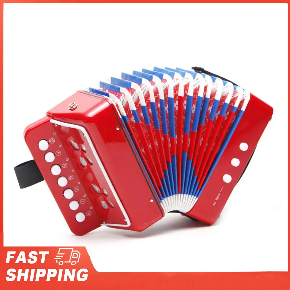 KKMOON Kids Accordion لعبة صغيرة الآلات الموسيقية 7 مفاتيح زر وردي وردي أحمر أبيض للأطفال الصغار المبتدئين