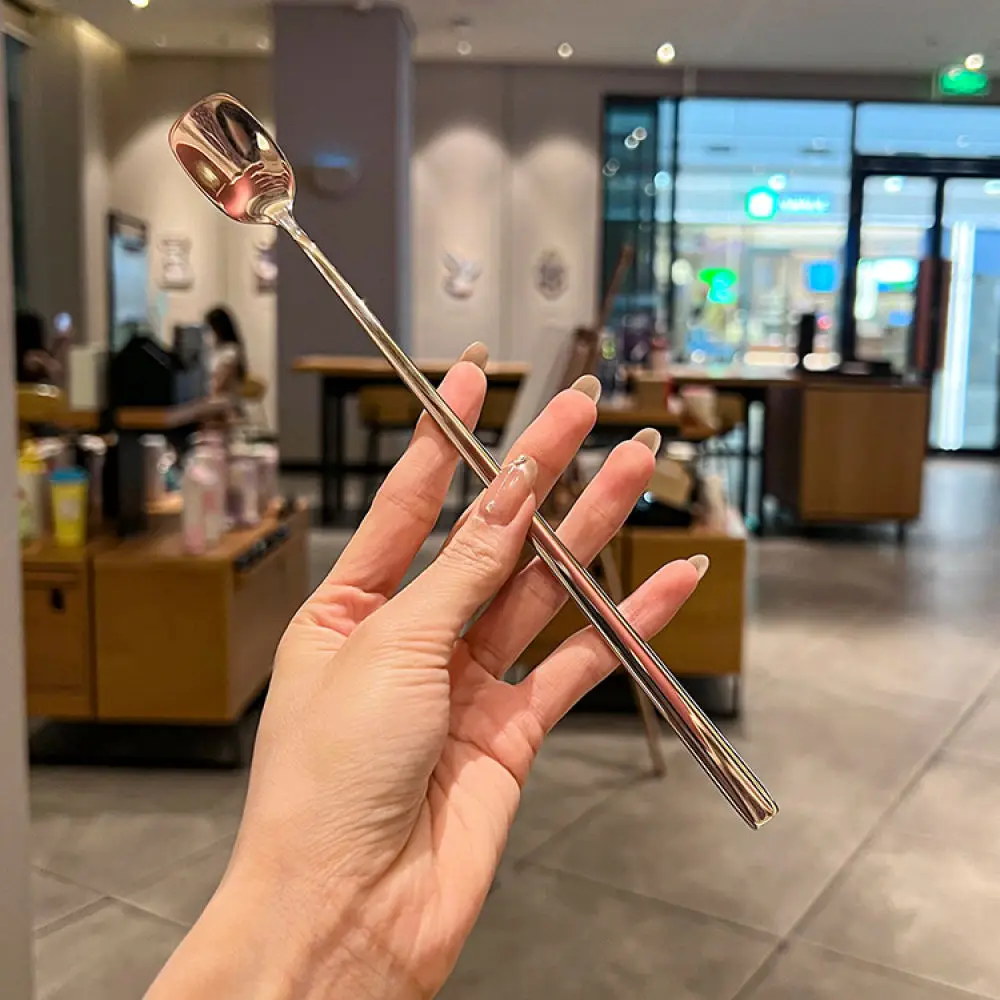 Extra Long Handle 316 Stainless Steel Mixing Spoon Square Head Coffee Stirrer For Tall Glass Cocktail Beverage Bar Tool