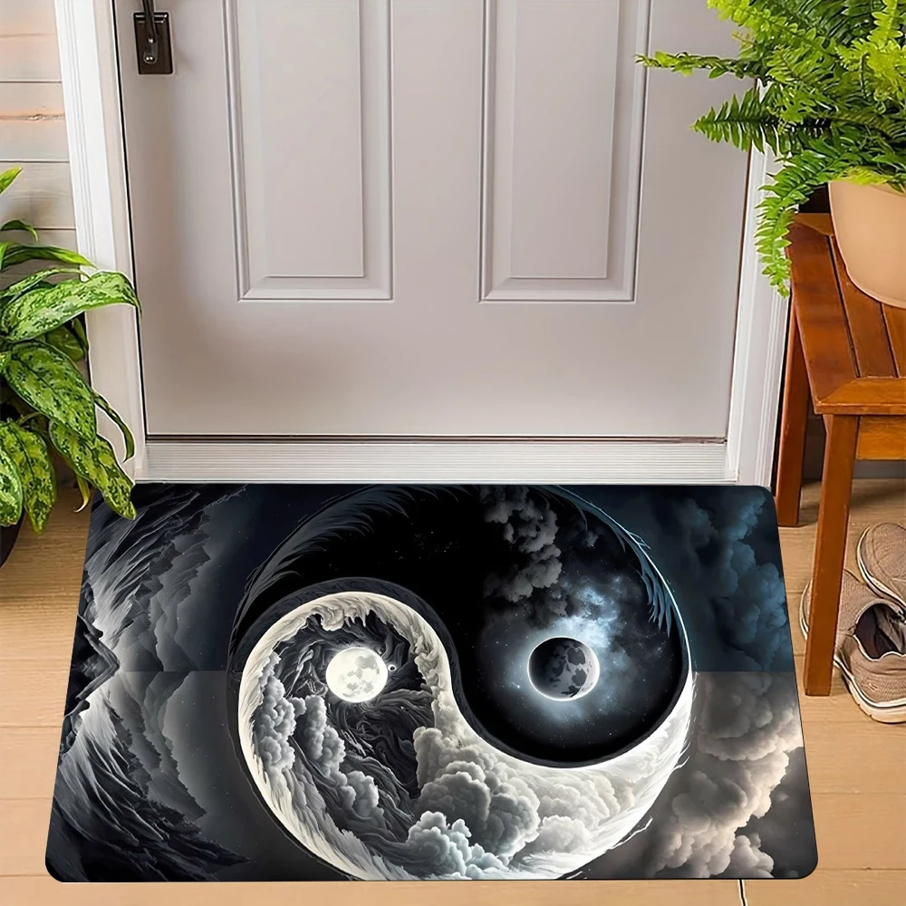 Yin Yang Dragon Pattern Door Mat Vivid Chinese Dragon Designs with Clouds Celestial Elements NonSlip Floor Mat for Home Decor
