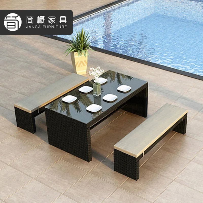 Outdoor rattan terrace pool table and chair villa garden courtyard table and chair booth sofa hotel bed and breakfast long table