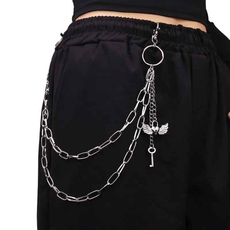 P9FE HIP HOP PANTS سلسلة روابط أنيقة للراقصات Punk 2000s Trend Jean Multi Layer Synains for street street