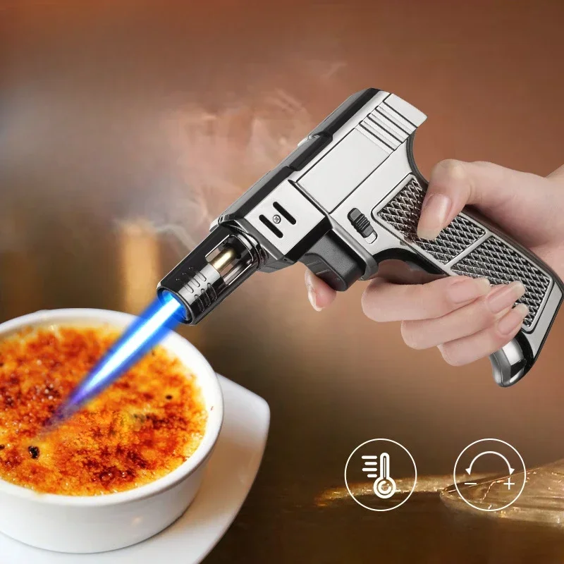 Outdoor Windproof Butane Gas Turbo Metal Lighter High Fire Handheld Turbine Torch Portable Cigar Lighter Kitchen Welding Tool