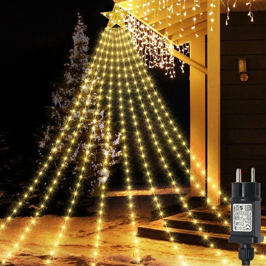 Outdoor Christmas Decoration Star String Lights 3M 9 Strands Christmas Icicle Light Waterfall Tree Light Topper Star Fairy Light