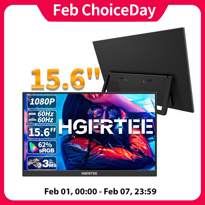 HGFRTEE 15.6inch Portable Monitor FHD-IPS Panel Second Screen for Laptop Gaming Extended Display with Type C HDMI