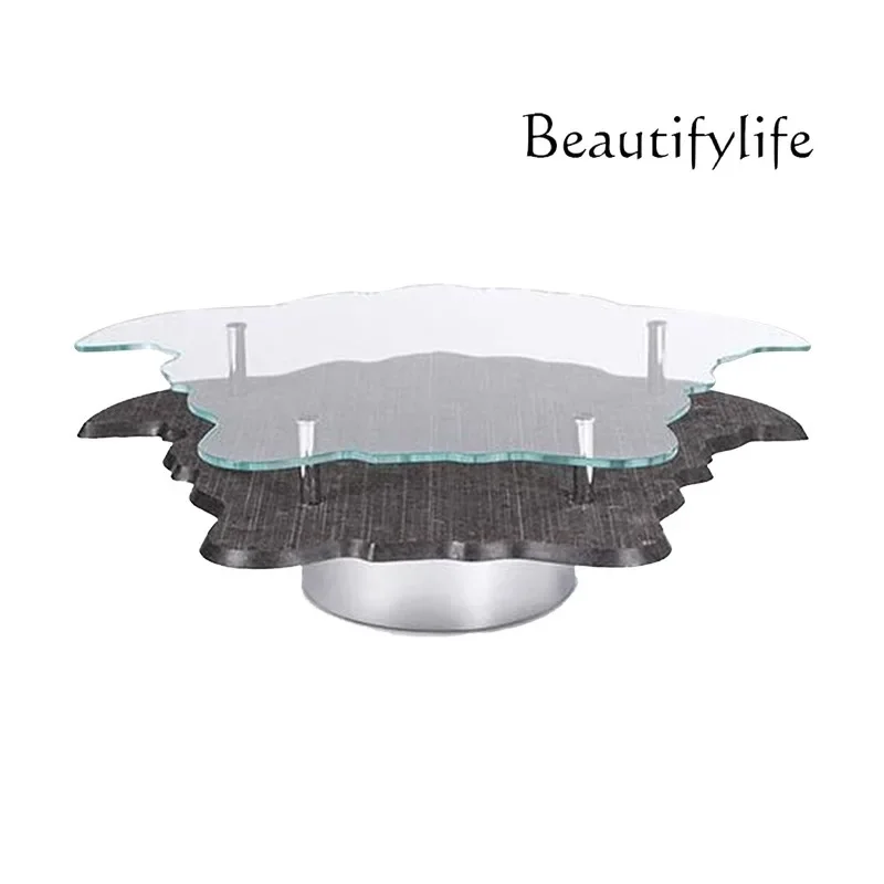 M Italian Light Luxury Tempered Glass Marble Special-shaped Coffee Table High-end Design Solid Wood Coffee Table