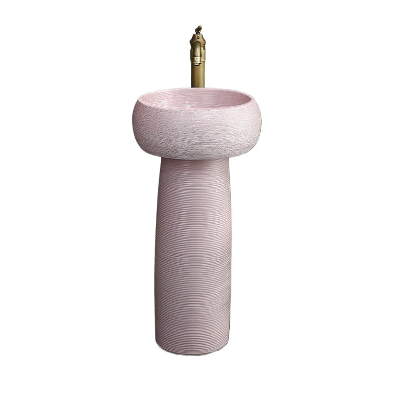 

*Nordic style pink column type washbasin ceramic hand wash pool balcony column basin