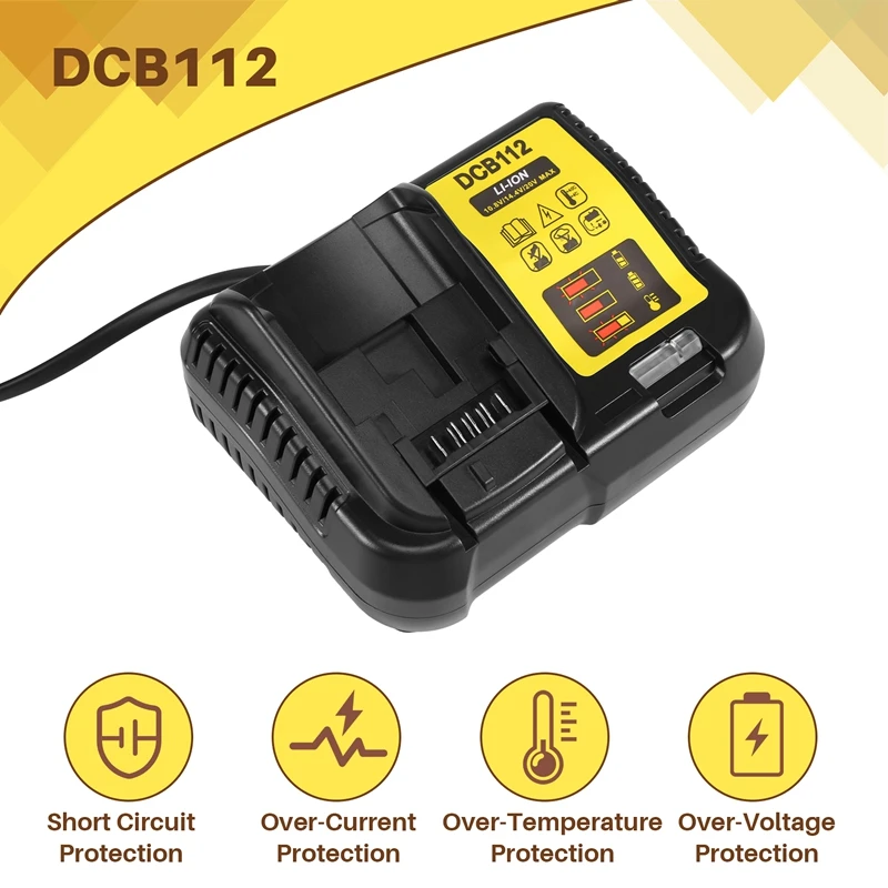 New-Dcb112 Li-แบตเตอรี่เครื่องชาร์จสําหรับDewalt 10.8V 12V 14.4V 18V Dcb101 Dcb200 Dcb140 Dcb105 Dcb200 สีดํา