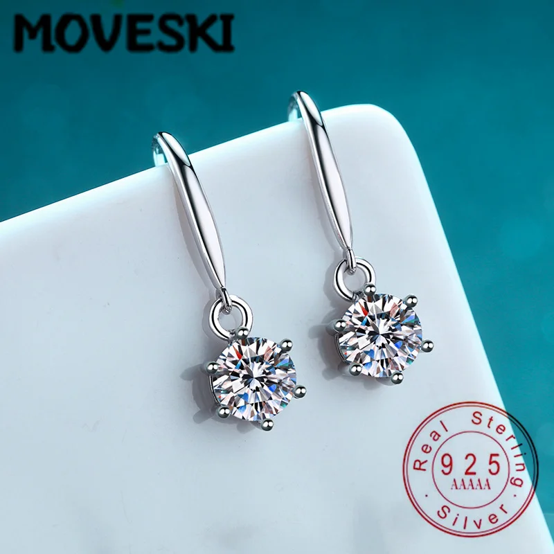 

Серьги-подвески из стерлингового серебра 925 пробы с муассанитом 0.5/1 карат для женщин, с круглой огранкой, лабораторные, ювелирные изделия, подарок