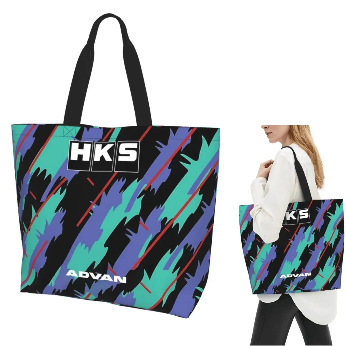 HKS Advan JDM Shopping Tote Bag Canvas Large Capacity Shoulder Bags Shopper Grocery Handbag for Women