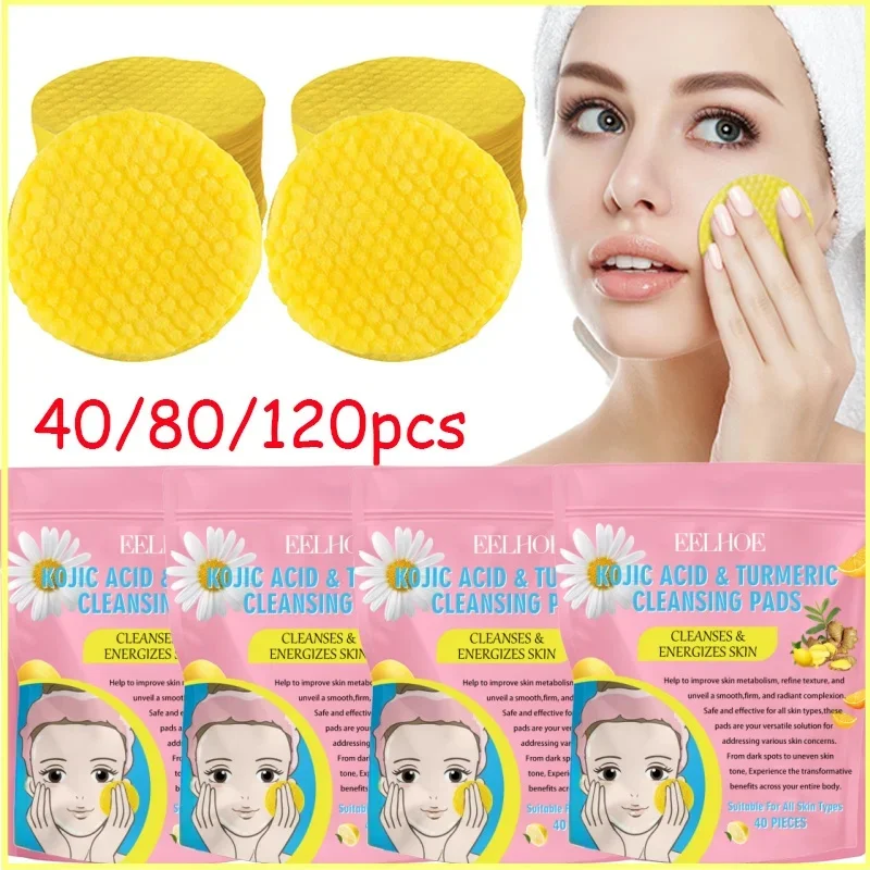 

120PCS Face Cleansing Sponge Professional Turmeric Kojic Acid Facial Cleansing Pads for Removing Dead Skin Skin Exfoliating