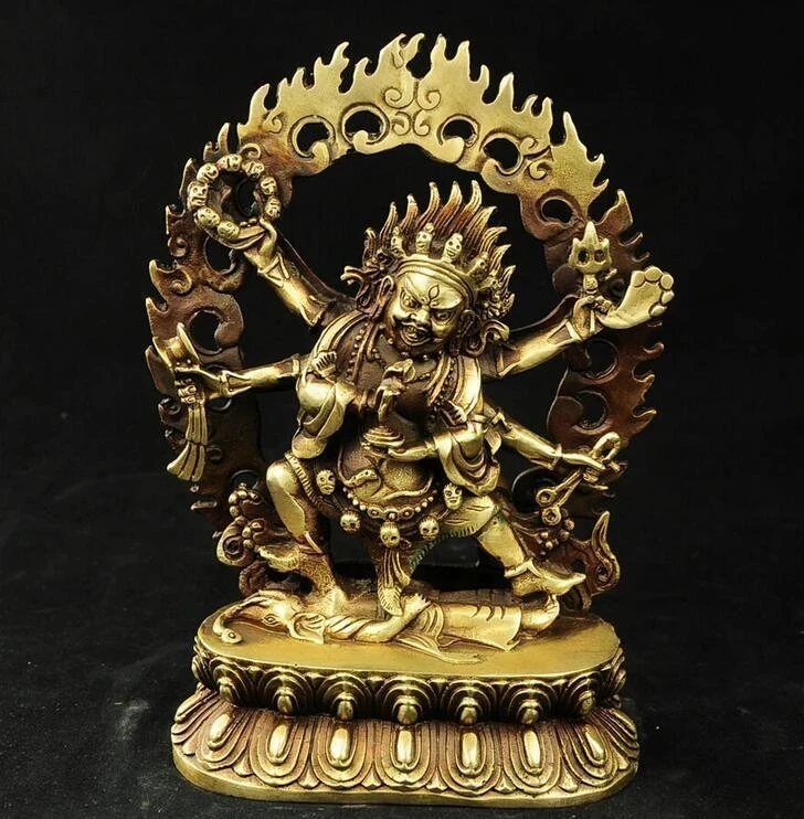 Tibet Buddhism Brass 6 Arms Mahakala Vajra King Kong Exorcism God Buddha Statue