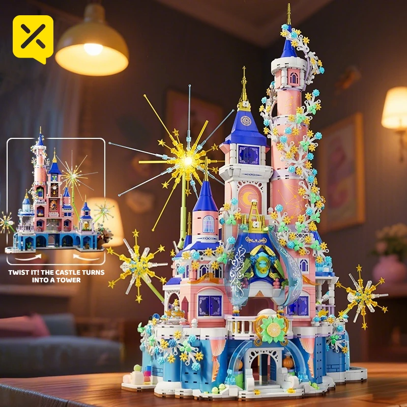 

KAVOWORLD 2 in 1 Expandable Princess Castle Building Bricks DIY STEM Construction Kit with Hidden Details Girls Christmas Gift