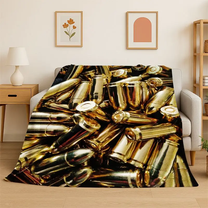 Metal Gun Bullet Military Equipment Pistol Flannel Blanket Soft Throw Blanket for Bedroom Living Room Bed Travel Camping Picnic
