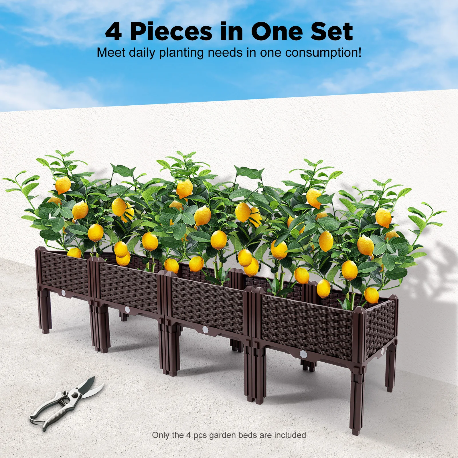 

4-Raised Garden Bed, Planting Box, Planter Raised Beds, Plants Elevated Garden Boxes, Balcony Vegetable & Flower Planting Tool