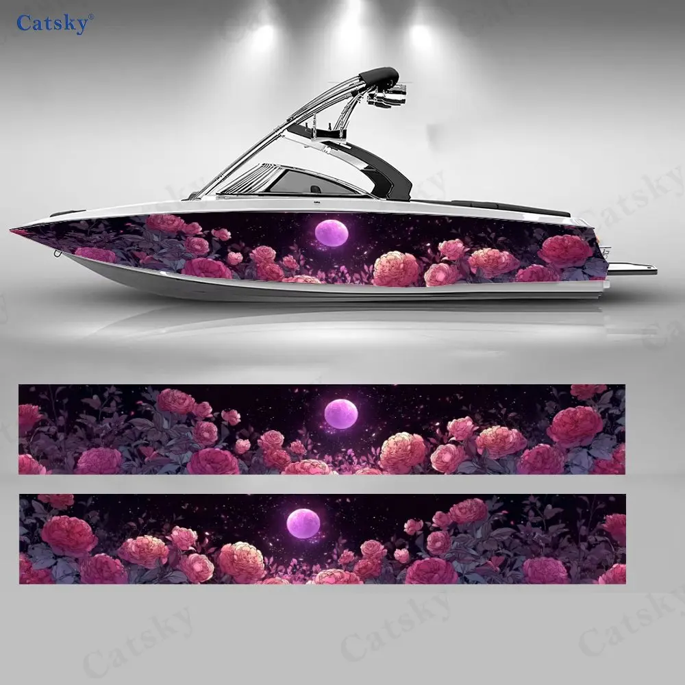 

2 шт. наклеек на лодку «Звездная ночь и розы», водонепроницаемые виниловые наклейки из ПВХ для рыболовных лодок, прочные и стильные.