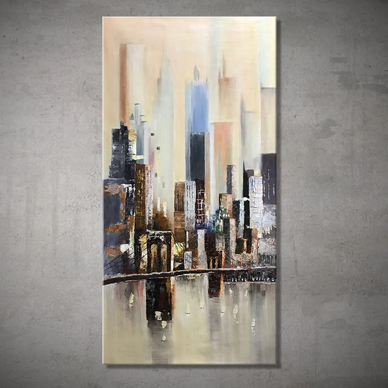 

Handmade New York Bridge Building Oil Paintings Abstract Canvas,City Landscape Wall Art,Pictures For Living Room Home Decoration