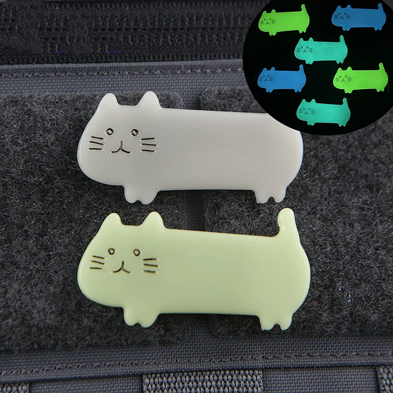 Cute Kitten Luminous Cat Patches Resin Glow-in-the-Dark Tactical Badges DIY Backpack Decoration With Hook