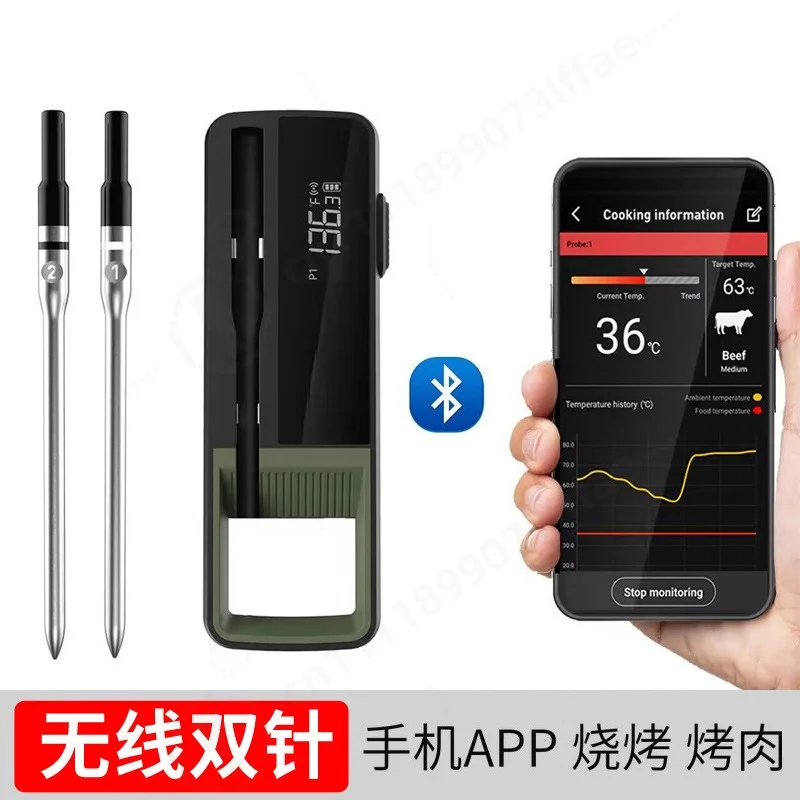 Bluetooth APP Wireless Meat Thermometer, Dual Probe Waterproof Digital Temperature Gauge for Kitchen BBQ Grill Food Cooking