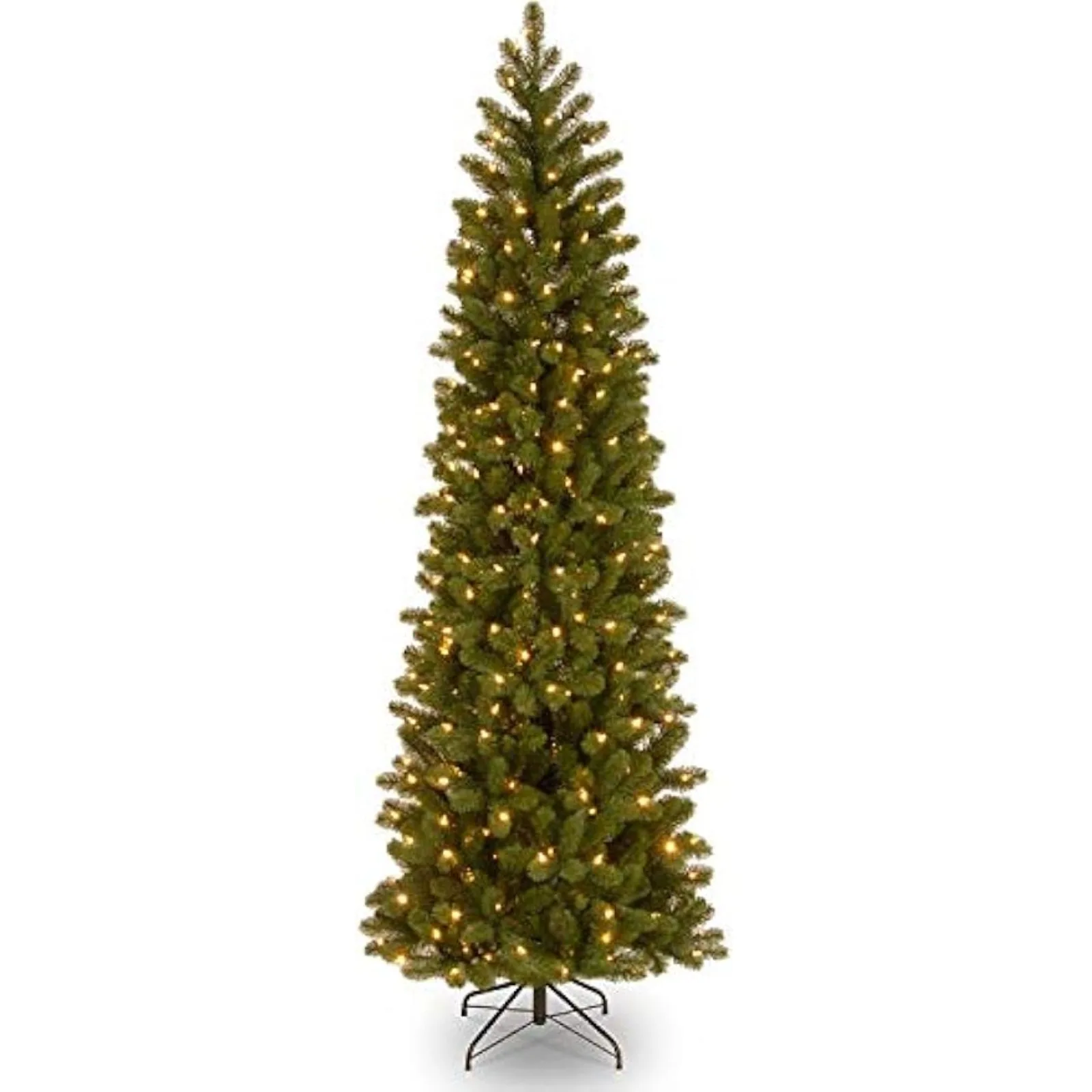 

US Pre-Lit 'Feel Real' Artificial Slim Downswept Christmas Tree, Green, Douglas Fir, Dual Color LED Lights, Includes