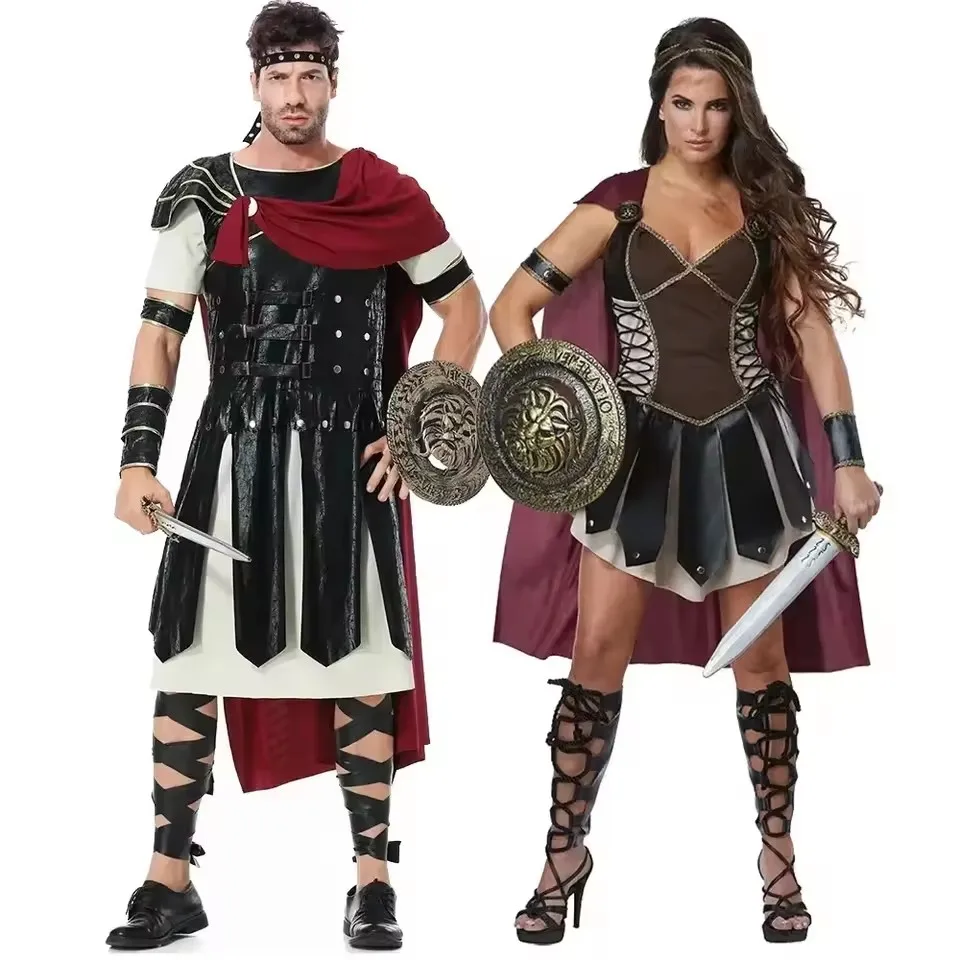 

Ancient Roman Spartan Warrior Gladiator Cosplay Uniform for Women & Men Knight Xena Princess Caesar Stage Show Halloween Costume