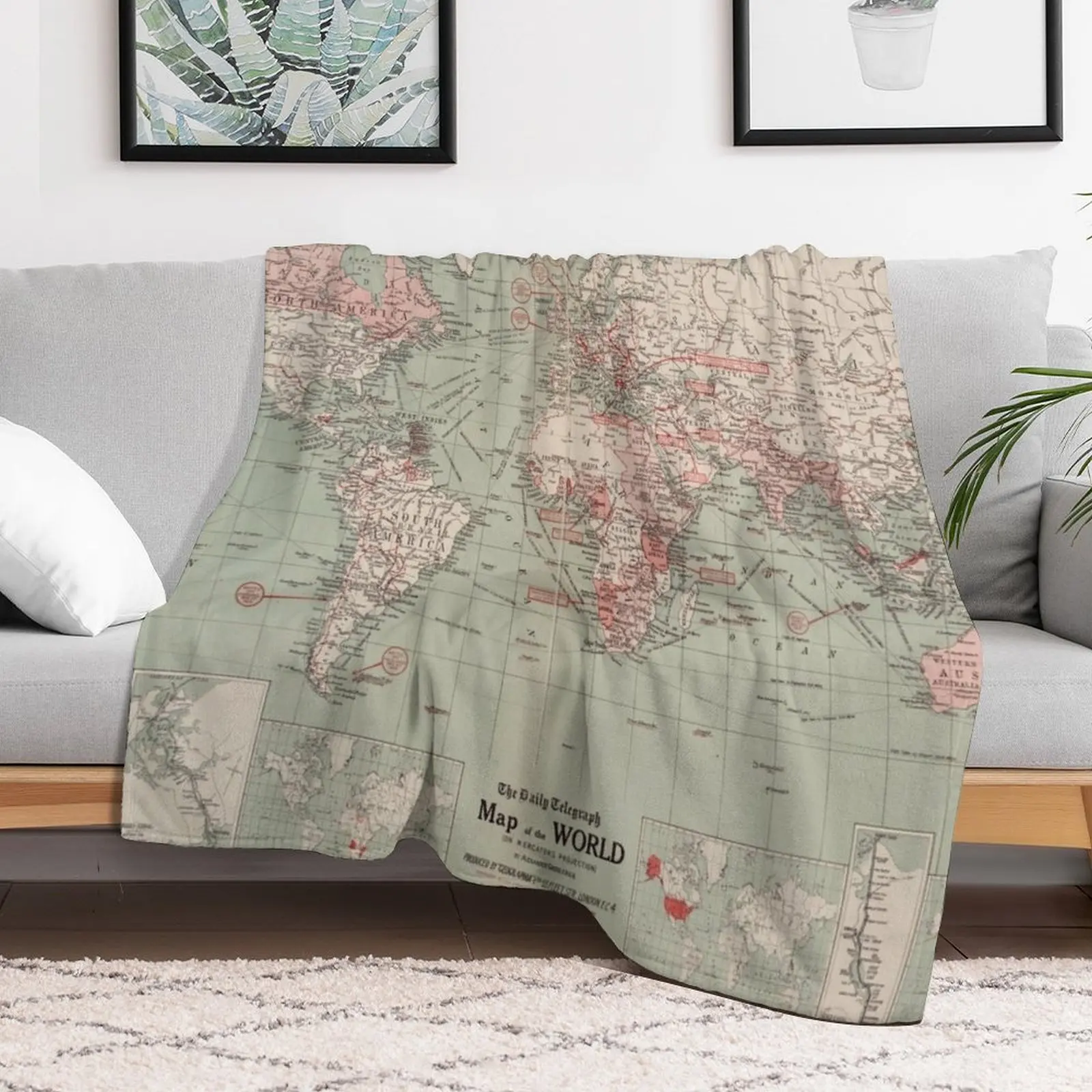 Vintage Map of The World (1918) Throw Blanket for sofa Large Loose Warm Blankets