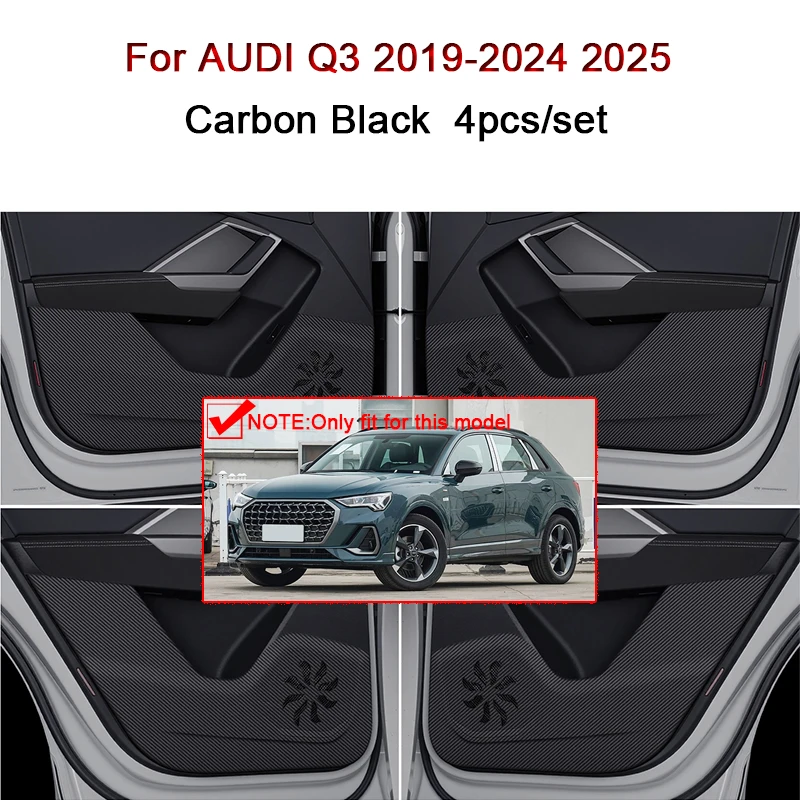 

Для AUDI Q3 2019-2024 2025 дверная противоударная накладка из углеродного волокна, текстура кожи, защита от грязи, защитная наклейка, автоаксессуары
