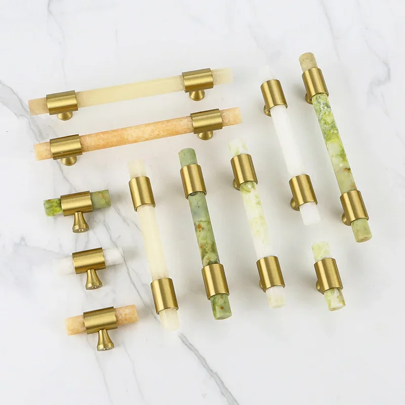 Natural Jade Closet Pull Handles Long Bar Brass Drawer Knob Wardrobe Cupbaord Furniture Handles For Kitchen Wine Shoe TV Pulls