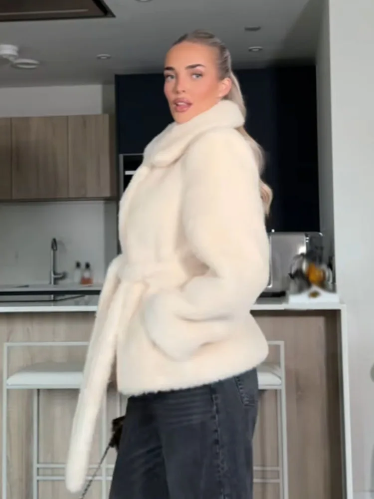 HH Women Winter Fashion Warm Coat Long Sleeves Solid Turn-Down Collar Pockets Lace-Up Decoration Jacket Woman Casual Jackets